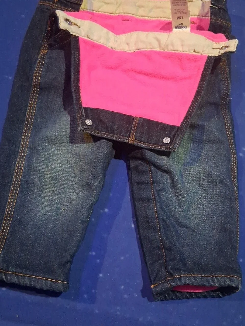 OshKosh B'gosh Dark Blue Denim Overalls with Pink Trim